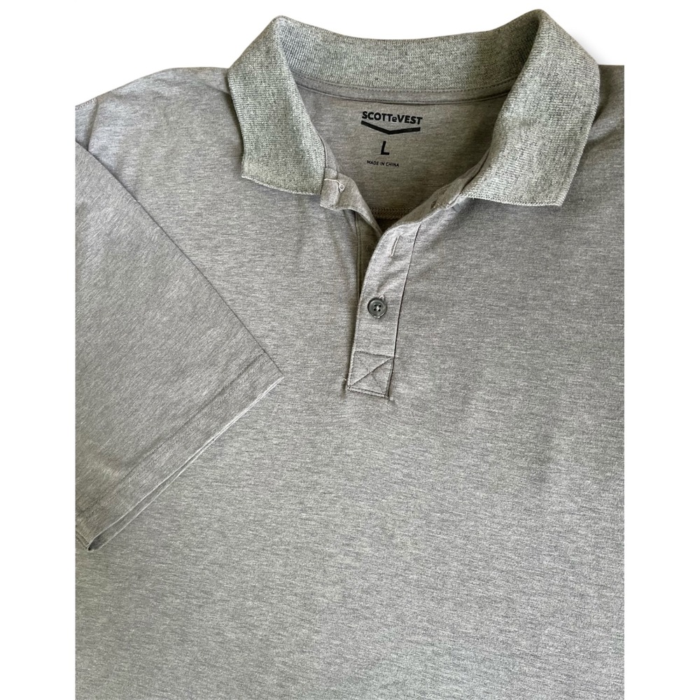 SCOTTeVEST Men Gray Performance Polo Shirt Large Hidden Pockets Travel TEC L
